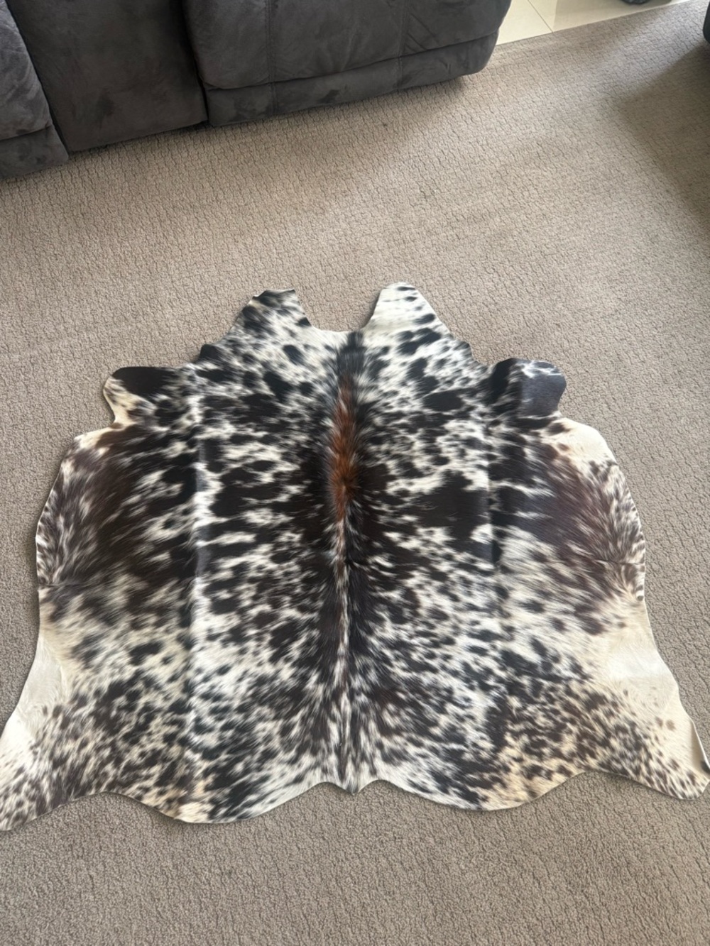 Spotted Cowhide Rug - Black, White &  brwon, real leather natural hide - Picture 2 of 4